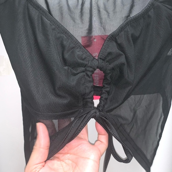 SHEIN Black Sheer Bell Sleeve Crop Top Size Large - Picture 6 of 7